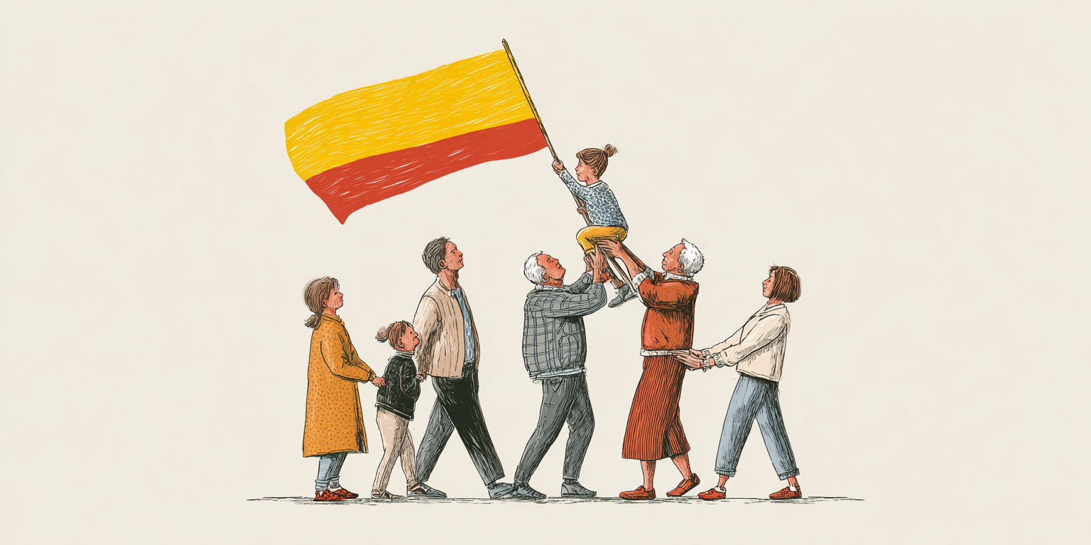 Community lifting the Kannada flag together